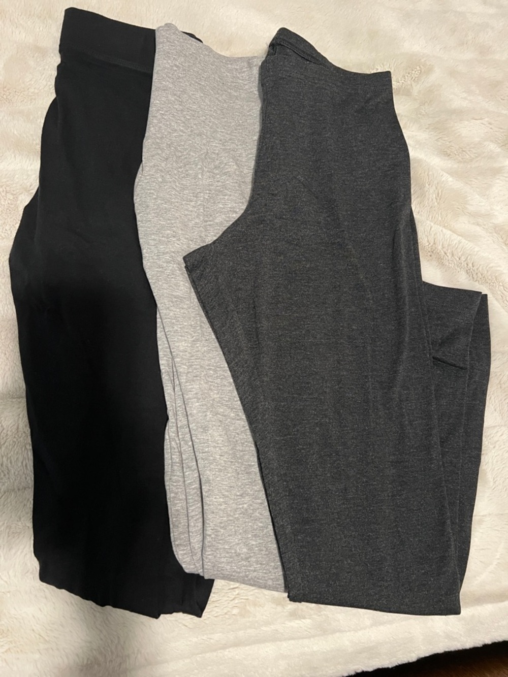 Womens 3-Pack Stretch Leggings — Black, Light Gray & Charcoal